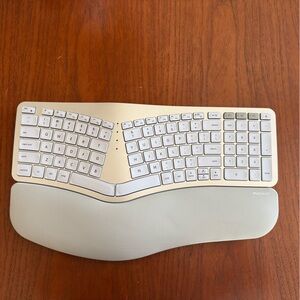 Macally Ergonomic Split Wireless Keyboard with Built-In Palm Rest - White/Gray